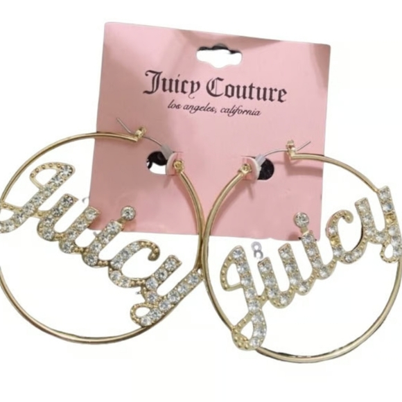 Juicy Couture Gold Tone Rhinestones Hoop Earrings - Picture 3 of 5